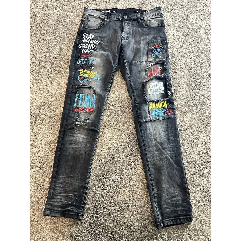 Copper Rivet Men Slim Fit Distressed Jeans 34/32 1999 King If Kings Stay Hungry